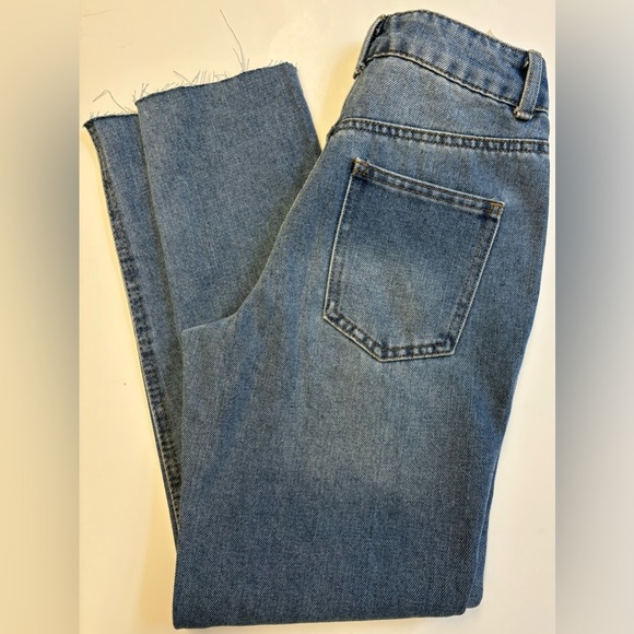 Mom Refuge Denim distressed cropped straight leg medium wash denim jeans size 0 - Picture 14 of 15
